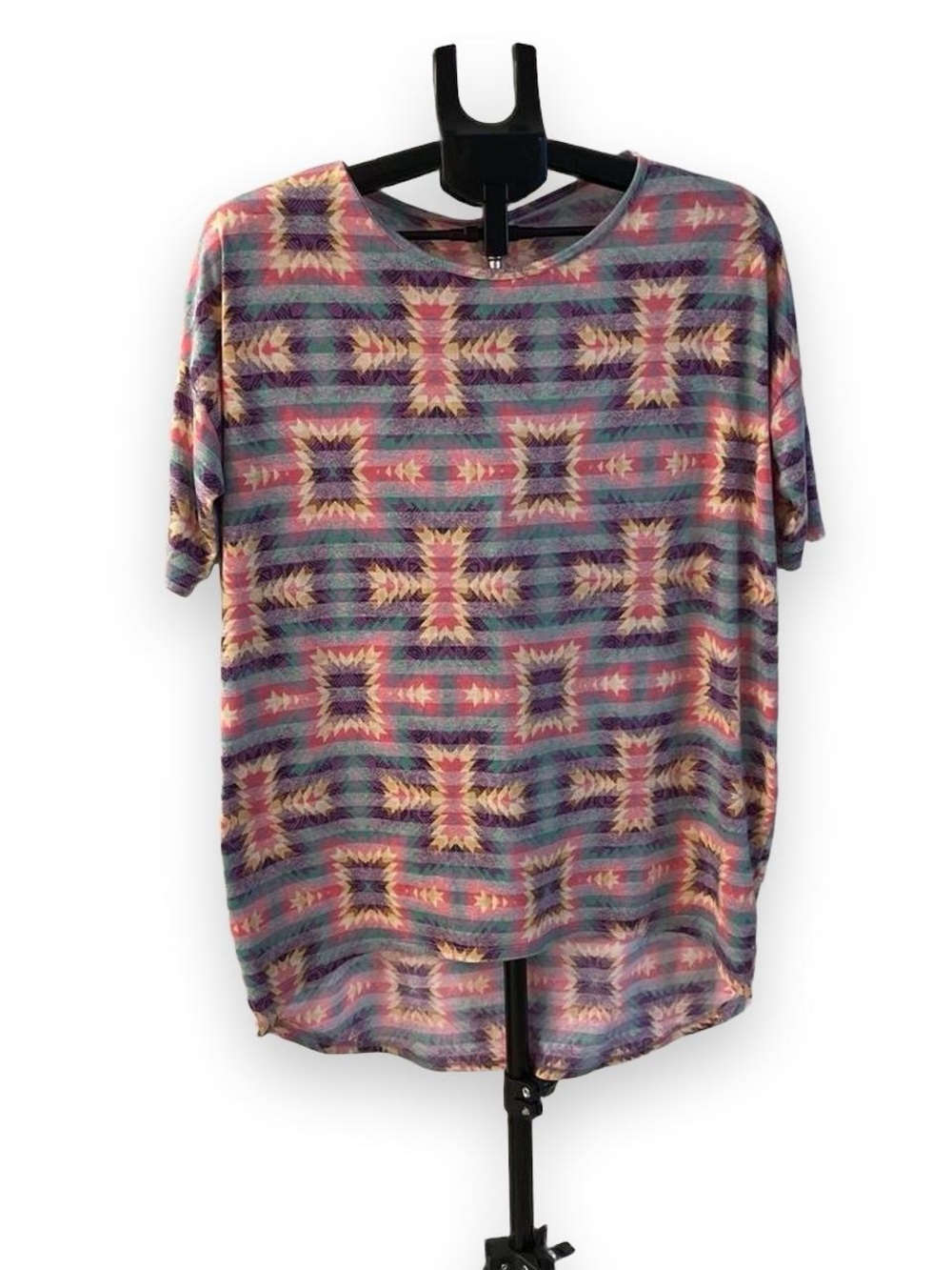 LuLaRoe Short Sleeve Tee in Pink, Purple, Blue and Cream Geometric Print